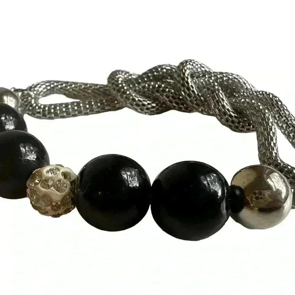 Silver beaded bracelet women’s jewelry rhinestone chainmail - Picture 2 of 3